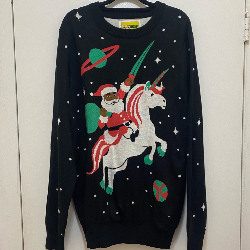 NWOT TIPSY ELVES Unisex Santa Unicorn Ugly Christmas Sweater Size X Large. - Picture 6 of 11